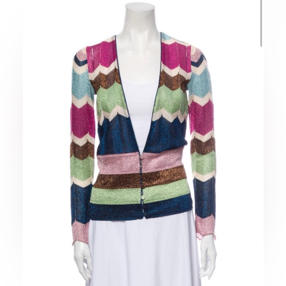 Missoni Vibrant Chevron Cardigan in Pink Green and Blue